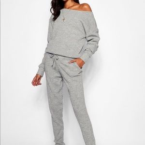 Boohoo Tall Slash Neck Knitted Lounge Set S/M